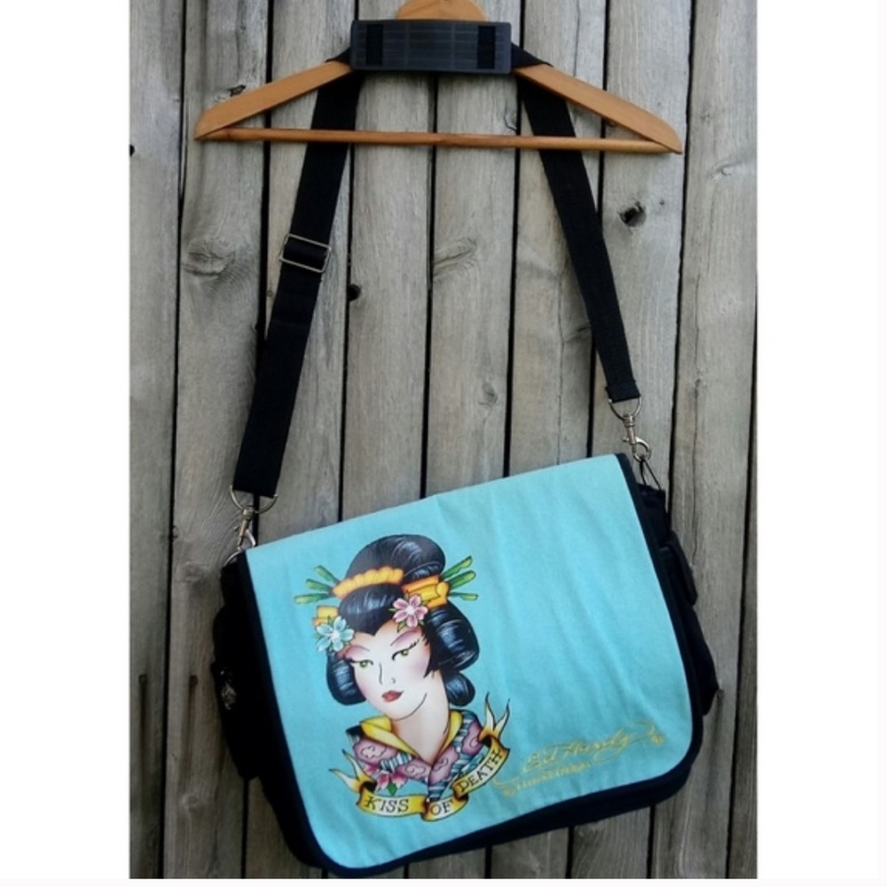 Ed Hardy by Christian Audigier Aqua Geisha Messenger/Laptop Bag Vintage Y2K
